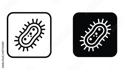 Contrasting visual styles of a bacterial or virus icon on different backgrounds