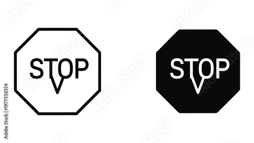 Comparison of traditional and modern stop sign designs with directional arrow