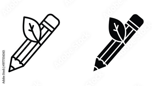 Contrasting pencil icons with leaf erasers in white and black versions