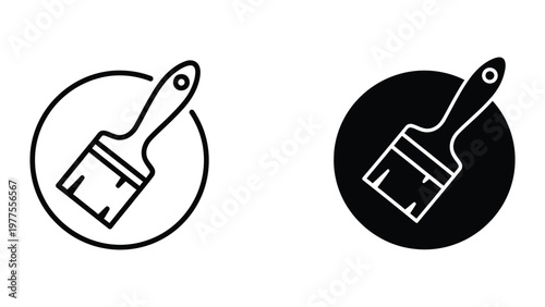 Contrasting paintbrush icons in white and black circular backgrounds