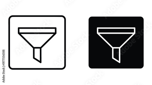 Contrasting funnel icons on white and black backgrounds with different visual styles