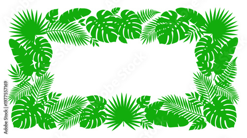 Tropical green leaf frame border design.