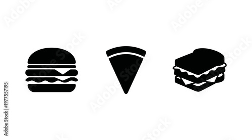 Black icons of fast food meals.