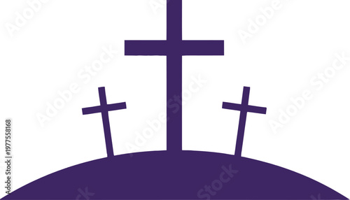 Three crosses silhouette on a hill at sunset, religious symbol