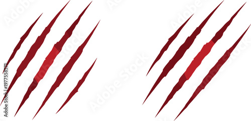 Claw Scratch Marks Vector Set with Red Slashes and Sharp Animal Attack Lines for Horror, Gaming, and Grunge Design