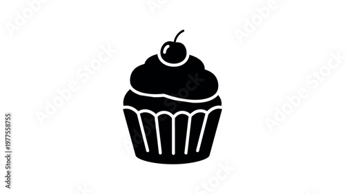 Cupcake with cherry icon silhouette vector