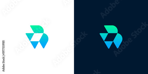 Modern minimalist abstract geometric letter logo design featuring a vibrant blue-green gradient, perfect for a tech startup or innovative business brand identity