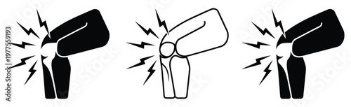 Arthritis knee joint pain sign, vector icon illustrating knee inflammation, discomfort, or joint degeneration, clean flat and outline design suitable for medical, healthcare and patient