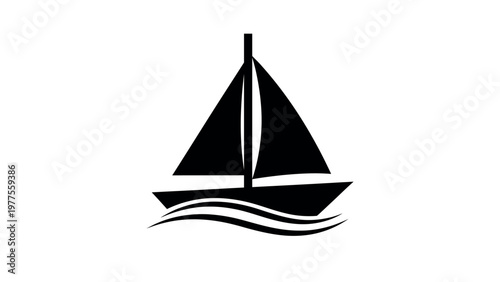 Sailboat silhouette icon on waves vector