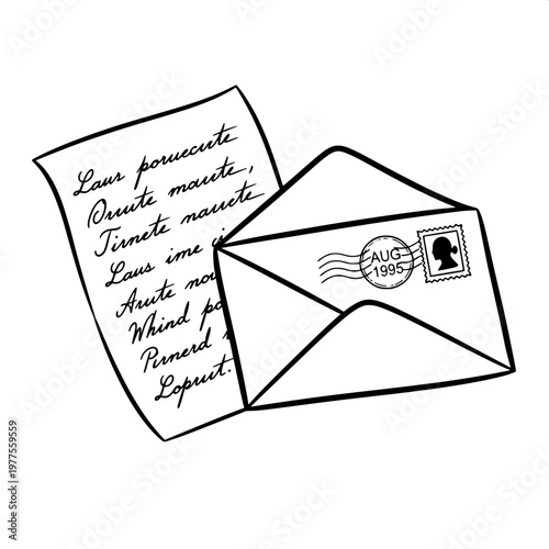handwritten love letter with vintage airmail envelope and stamp illustration
