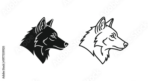 Wolf Head Symbols: Stylish Black & White Canine Art Designs Vector