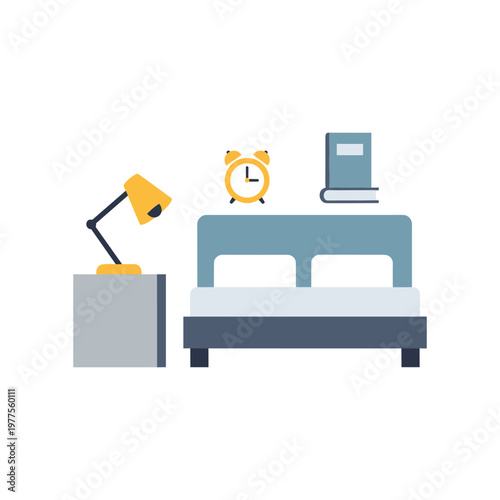 A cozy bedroom setup with essential study items on a bed