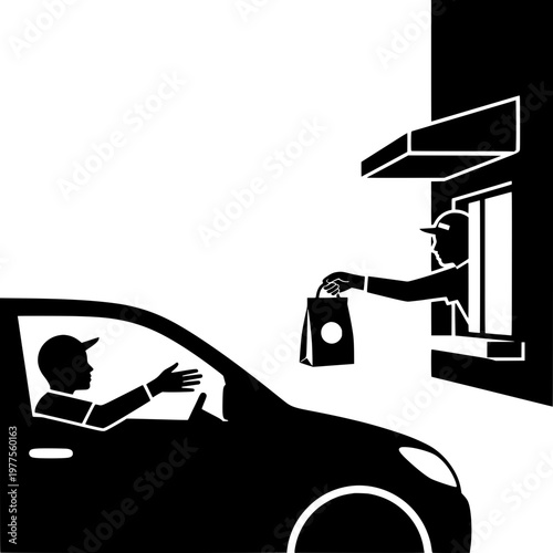 Driver taking food from a drive thru