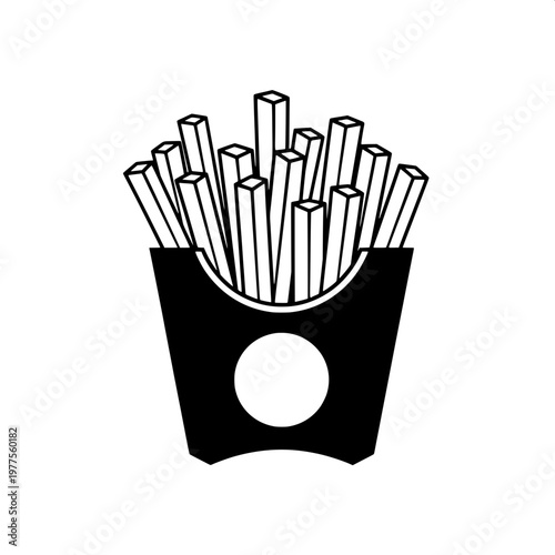 Isometric vector fast food fries container with golden crispy french fries