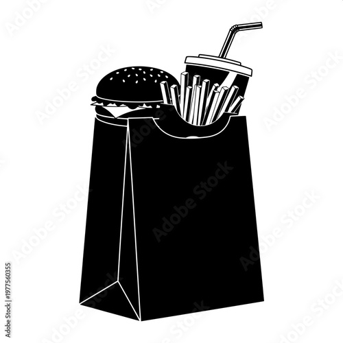 Black takeaway cup with straw and lid for fast food or coffee on dark background
