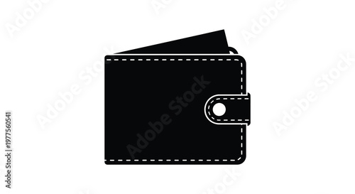 A simple black wallet icon showing a closed flat design silhouette