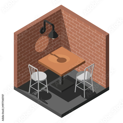 Cozy corner booth with two chairs and a table.