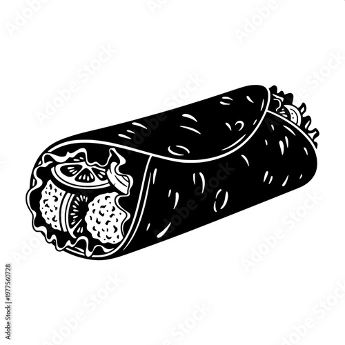 black and white tattoo style sausage with angry face and spiked collar isolated