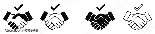 Partnership icon set, vector illustrations representing collaboration, teamwork, and business alliances, including handshake, agreement, and joint venture symbols, clean flat and outline design
