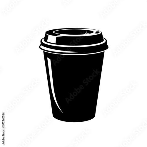 empty black plastic takeaway coffee cup with lid isolated on white background