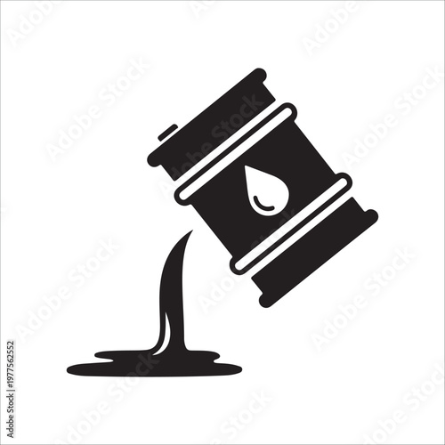 Black oil barrel with oil spill