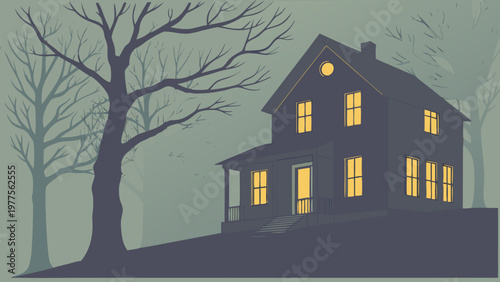 Dark house, spooky home, haunted mansion, creepy residence, vector illustration
