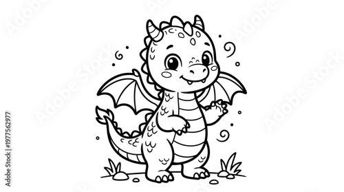 Cute little dragon with wings standing.
