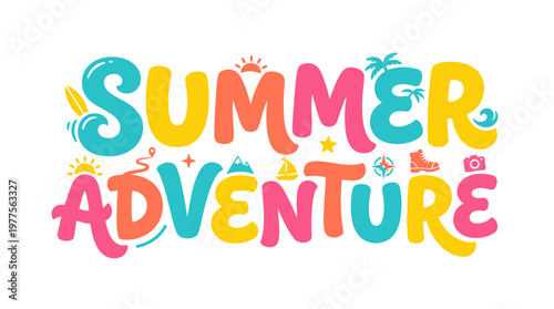 Colorful Summer Adventure Text Illustration.