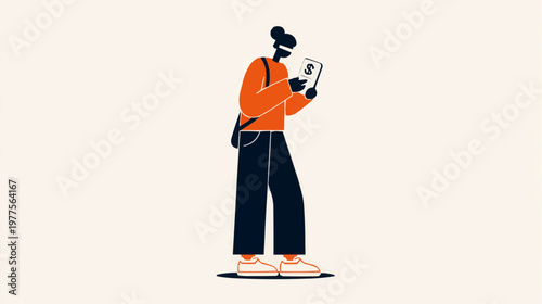 Flat vector illustration of a person using a smartphone, suitable for technology blogs, social media, or app advertisements.