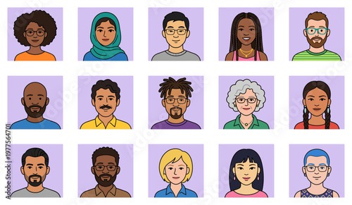 Diverse people avatars set with multiethnic men and women portraits | Cartoon character headshots for social media profiles and business community