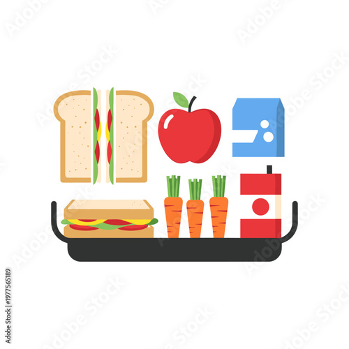 Lunch box filled with healthy food items and a calculator icon