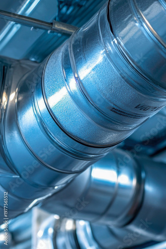 A close-up of interconnected pipes forming a network. vertical frame