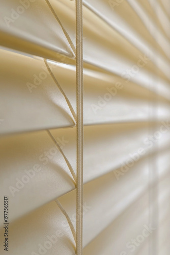 A detailed view of a window with closed blinds. vertical frame