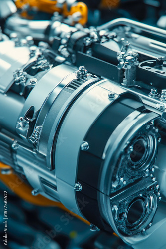 Close-up view of a vehicle's engine, ideal for use in automotive or technology-related projects. vertical frame