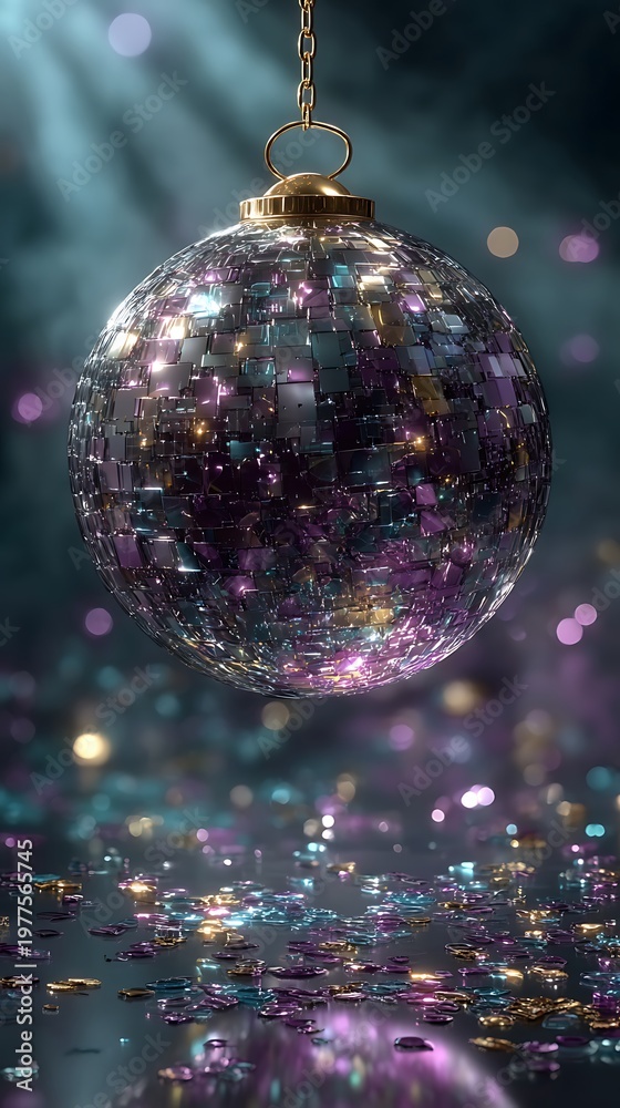 Obraz premium Retro dance floor with shiny disco ball centerpiece images