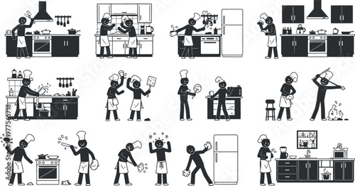 Kitchen scenes and chefs a collection of isolated kitchen illustrations isolated on transparent background