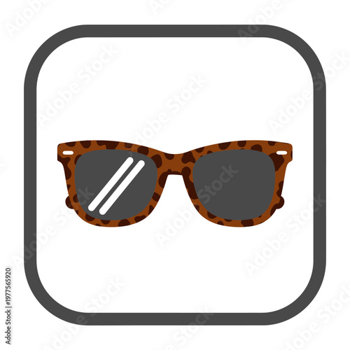 Stylish leopard print sunglasses icon with dark lenses on white background, graphic vector illustration