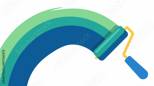 An artistic paint roller glides smoothly across a canvas, creating vibrant abstract strokes, symbolizing creativity and the artistic process involved in painting.