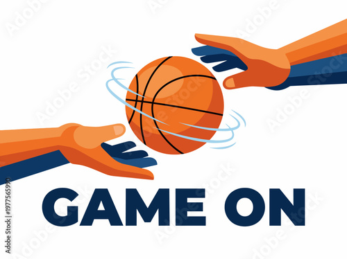 Two hands in motion passing a basketball to each other, symbolizing teamwork, cooperation, and the spirit of sports as they engage in an action-packed game.