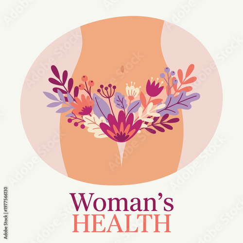 An artistic illustration symbolizing women's health, featuring floral elements that convey beauty and well-being, promoting awareness with a fresh and creative visual approach.