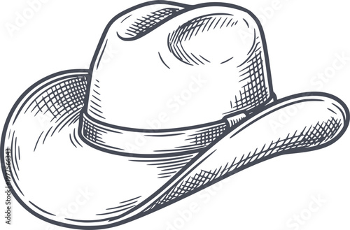 black fill hand drawn style cowboy hat western accessory vector illustration, no white fills included