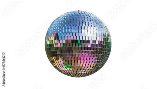Fotografía Isolated Reflective Disco Ball with Vibrant Lights and Sparkling Squares for Par