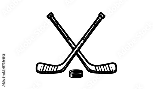 Crossed hockey sticks and puck line vector