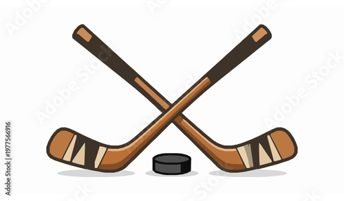 Cartoon crossed hockey sticks with puck vector
