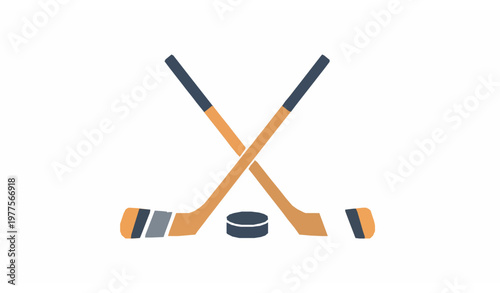 Flat vector crossed hockey sticks and puck illustration