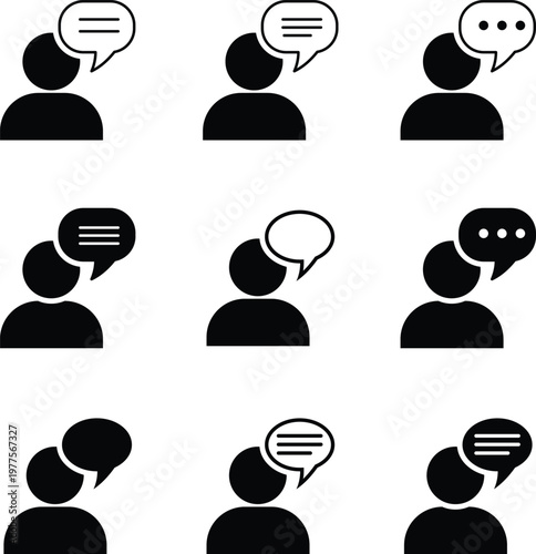 Chat bubble icons with human avatar communication symbols vector set