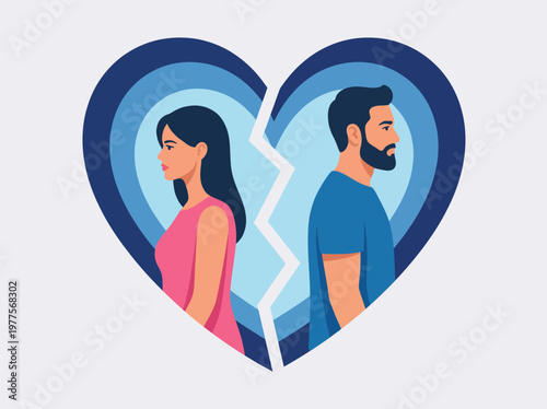 An artistic representation of a broken heart, symbolizing emotional separation, conflict, and heartache, while visually expressing the complexities of human relationships and feelings.