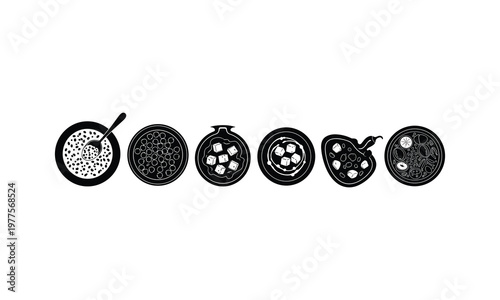 Stages of transformation in culinary and alchemical symbolism through bowls