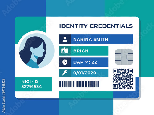 This image showcases a modern ID card featuring a professional design, including personal details, a QR code, and identity structure ideal for digital identification usage.