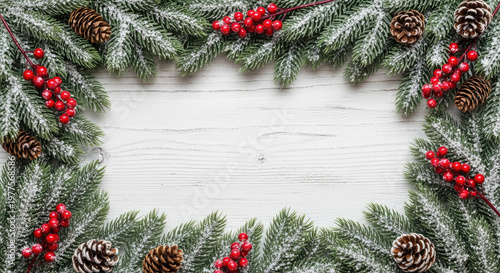 Christmas pine branch holiday frame border.